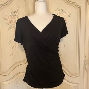 Talbots Black Short-Sleeve Wrap-Front Top